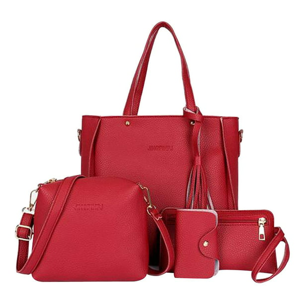4Pcs Women Lady Leather Large Capacity Handbag Shoulder Bag Clutch Purse Fashion 